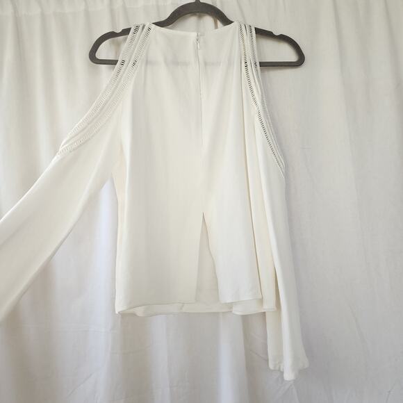 Ramy Brook Long Sleeve Top Cream Cold Shoulder Blouse Small Cut Out Crochet Silk - Picture 9 of 11